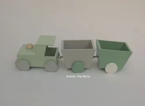 Adorno Trem 3d com 2 vagões Azul