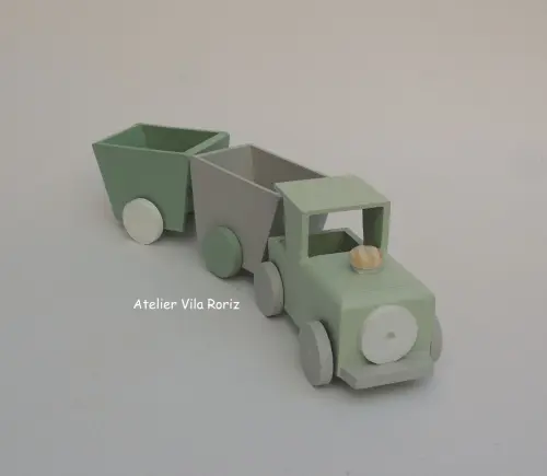Adorno Trem 3d com 2 vagões Azul