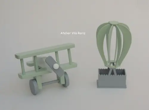Kit Adornos: Avião 3d e Balão Verde, Cinza e Branco