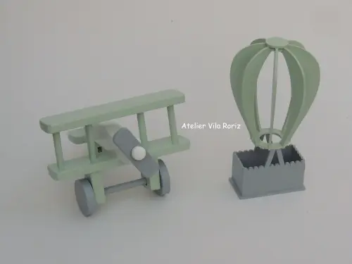Kit Adornos: Avião 3d e Balão Verde, Cinza e Branco