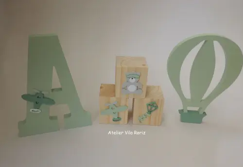 Kit Adornos: Balão , Trio Cubos e Letra Inicial 18cm