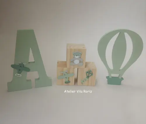 Kit Adornos: Balão , Trio Cubos e Letra Inicial 18cm