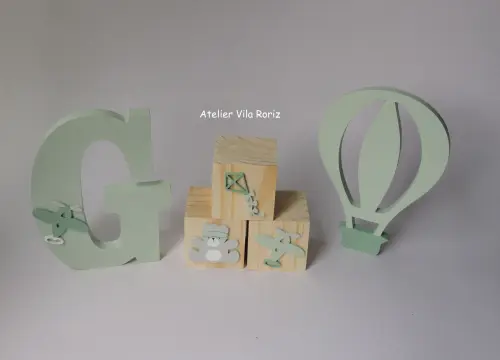 Kit Adornos: Balão , Trio Cubos e Letra Inicial 18cm