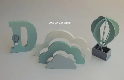 Kit Adornos: Balão e Trio de Cubos Pinus Verde