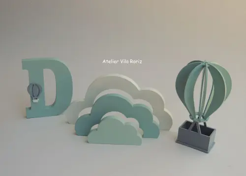 Kit Adornos: Balão e Trio de Cubos Pinus Verde