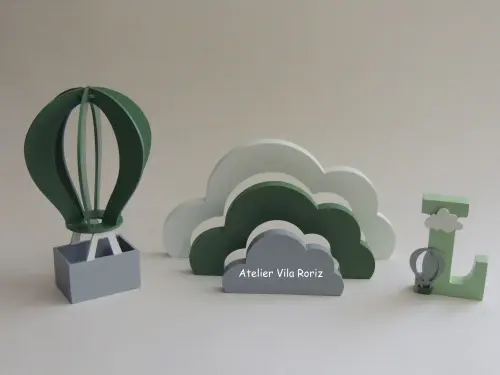 Kit Adornos: Balão 3d, Letra Inicial e Arco-íris Nuvem Verde