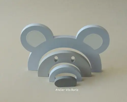 Adorno Madeira Urso Arcos Azul