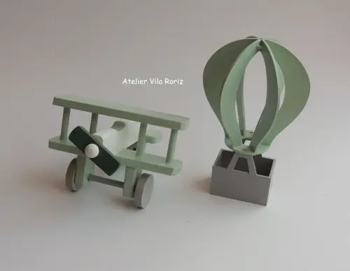 Kit Adornos: Avião 3d e Balão Tons de Verde