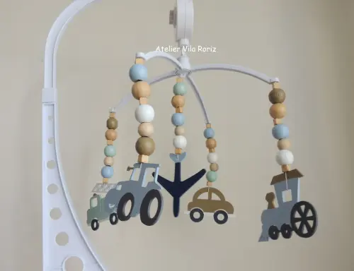 Móbile Giratório Musical Transportes Azul e Marrom