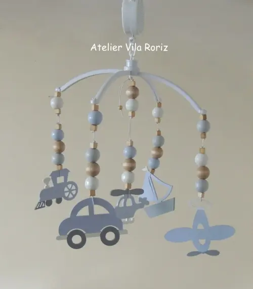 Móbile Giratório Musical Transportes Azul e Cinza