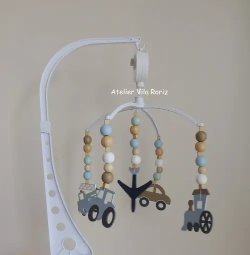 Móbile Giratório Musical Transportes Caramelo, Azul e Marinho