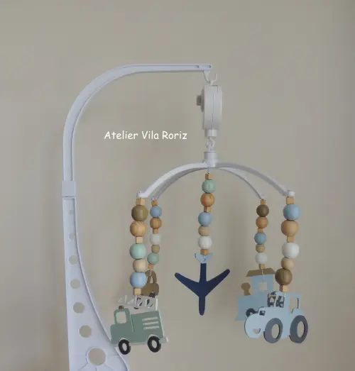Móbile Giratório Musical Transportes Caramelo, Azul e Marinho