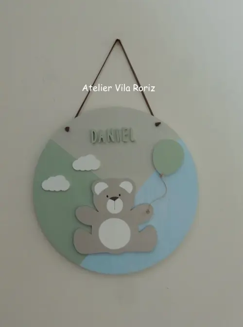 Porta Maternidade Placa Redonda Ursinho Balão