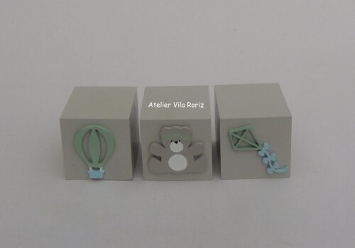 Adornos Trio Cubos Pintados Urso Aviador