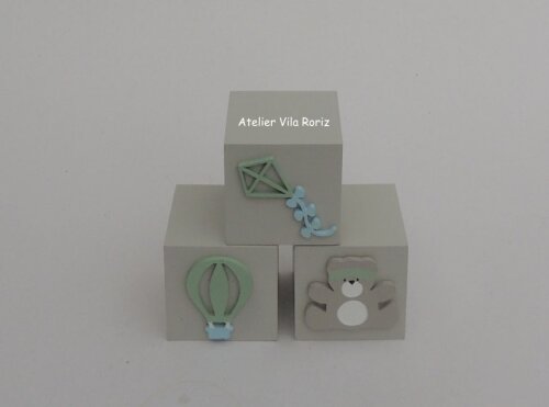 Adornos Trio Cubos Pintados Urso Aviador