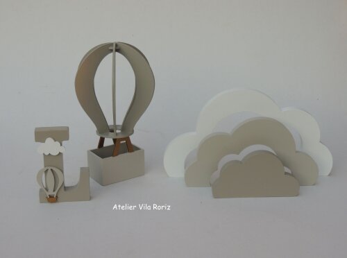 Kit Adornos: Balão 3d G, Letra Inicial e Nuvem Arcos Bege