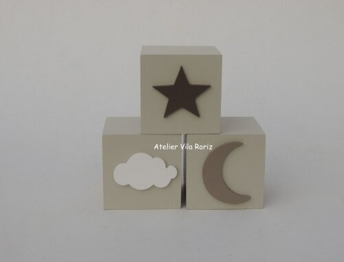 Kit Adornos: Nuvem Arcos e Trio de Cubos Bege, Marrom e Branco