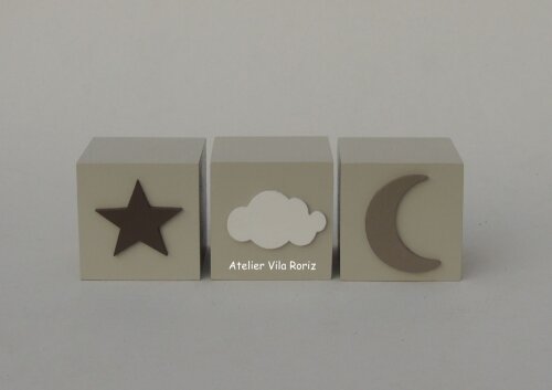 Kit Adornos: Nuvem Arcos e Trio de Cubos Bege, Marrom e Branco
