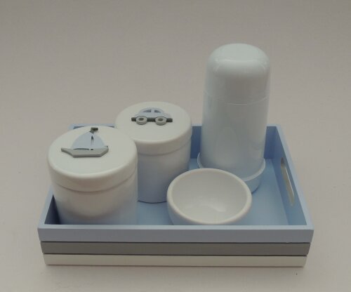 Kit Higiene Bandeja P Azul, Cinza e Branca Transportes