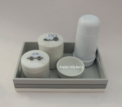 Kit Higiene Bandeja P Tons de Cinza e Branco Transportes