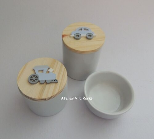 Kit Potes Porcelana Bebê Transportes 3 Peças