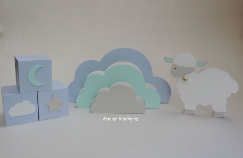 Kit Adornos: Ovelha, Nuvem Arcos e Trio Cubos!