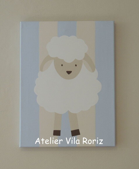 Quadro Tela Pintada à Mão Ovelha em Pé Azul - Cópia
