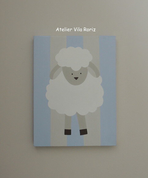 Quadro Tela Pintada à Mão Ovelha em Pé Azul - Cópia