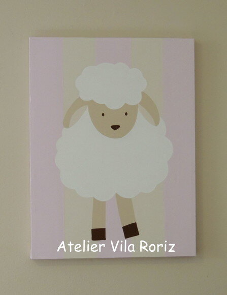 Quadro Tela Pintada à Mão Ovelha em Pé Rosa