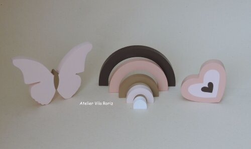Kit Adornos Boho: Coração, Arco-íris e Borboleta