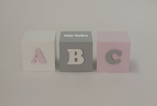 Adorno Trio Cubos Decorativos Pintados Abc