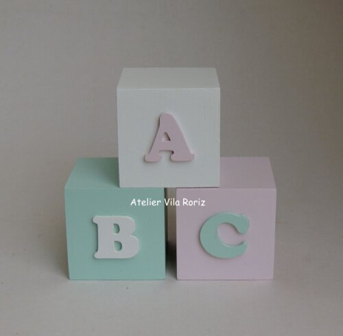 Adorno Trio Cubos Decorativos Pintados Abc