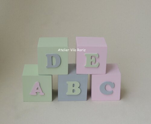Adorno Cubos Decorativos Pintados Abcde