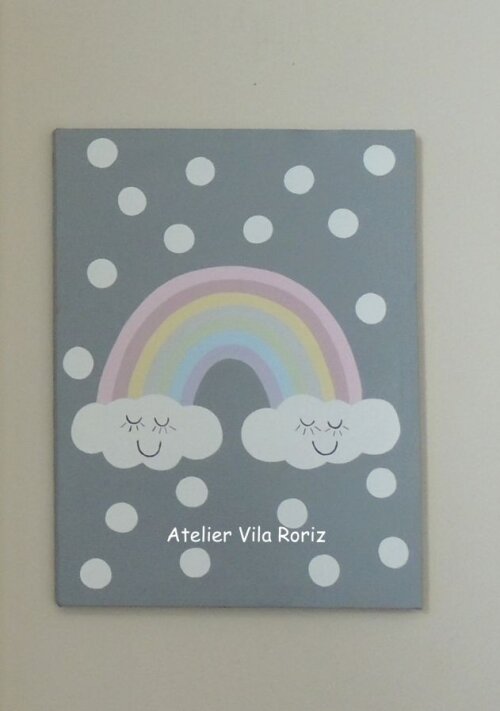 Quadro Tela Pintada à Mão 30 x 40 cm Arco-Íris