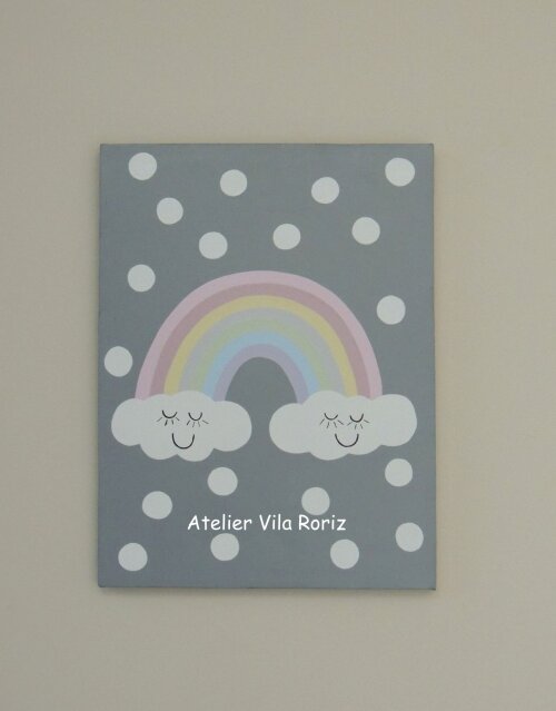 Quadro Tela Pintada à Mão 30 x 40 cm Arco-Íris