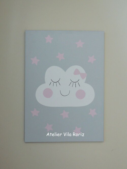 Quadro Tela Pintada à Mão 50 x 70 cm Nuvem