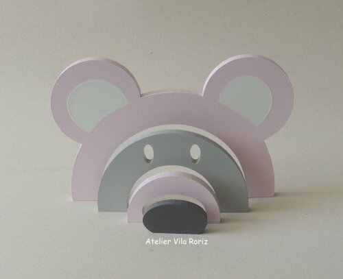 Adorno Urso Arcos Madeira Rosa