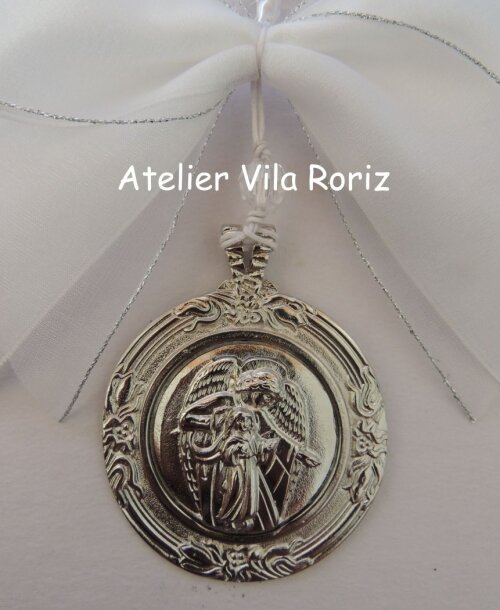 Medalhão de Berço Redondo Anjo da Guarda Níquel