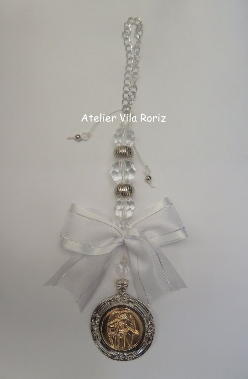 Medalhão de Berço Redondo Anjo da Guarda Dourada e Níquel