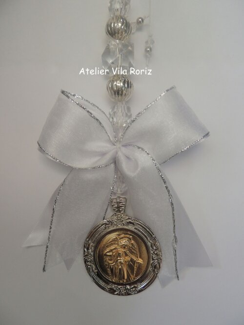 Medalhão de Berço Redondo Anjo da Guarda Dourada e Níquel