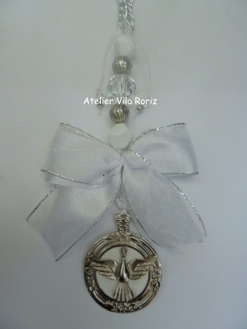 Medalhão de Berço Redondo Divino Espírito Santo  Branco