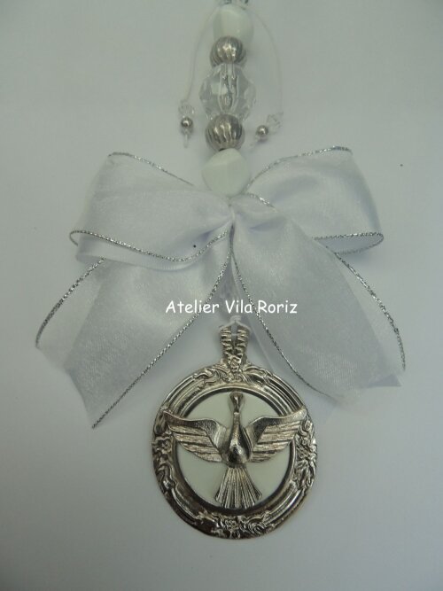 Medalhão de Berço Redondo Divino Espírito Santo  Branco