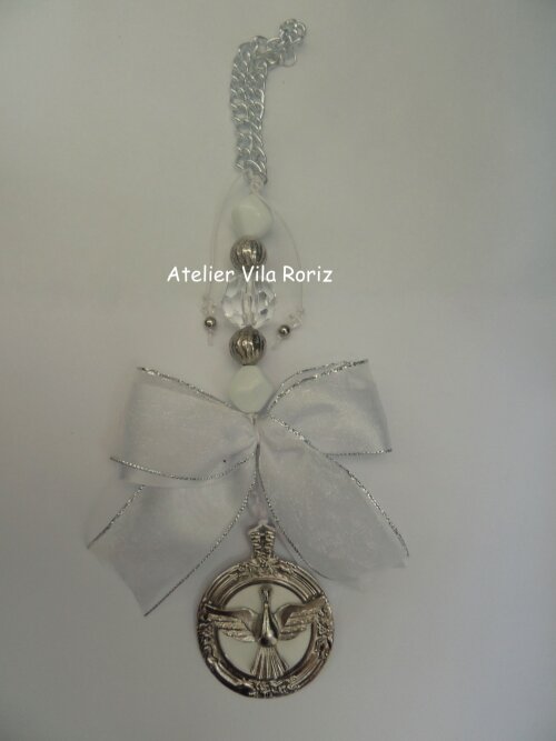 Medalhão de Berço Redondo Divino Espírito Santo  Branco