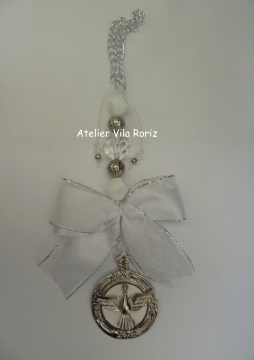 Medalhão de Berço Redondo Divino Espírito Santo  Branco