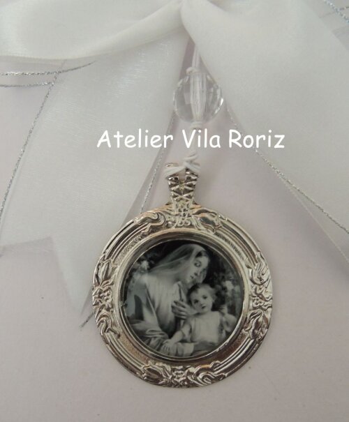Medalhão de Berço Redondo Nossa Senhora e Menino Jesus