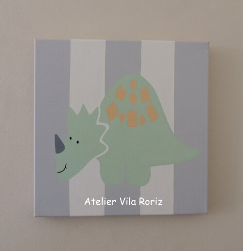 Kit 04 Quadros 30 x 30 cm Pintados à Mão Sob Tela Dinos