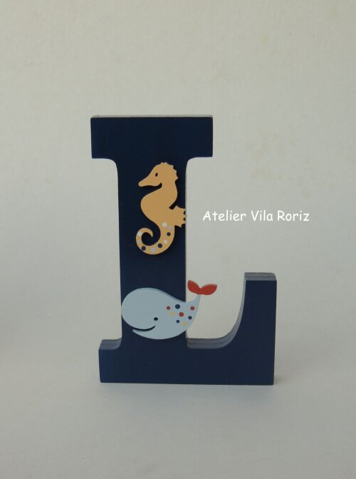 Letra inicial Madeira 15 cm Animais Marinhos Marinho