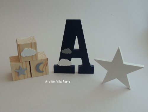Kit Adornos: Nuvem Arcos e Letra Inicial 15 cm