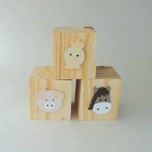 Trio Cubos Pinus Apliques Fazendinha (Valor do Trio)
