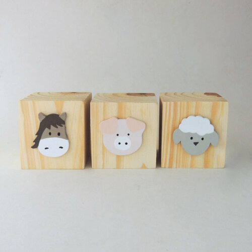 Trio Cubos Pinus Apliques Fazendinha (Valor do Trio)